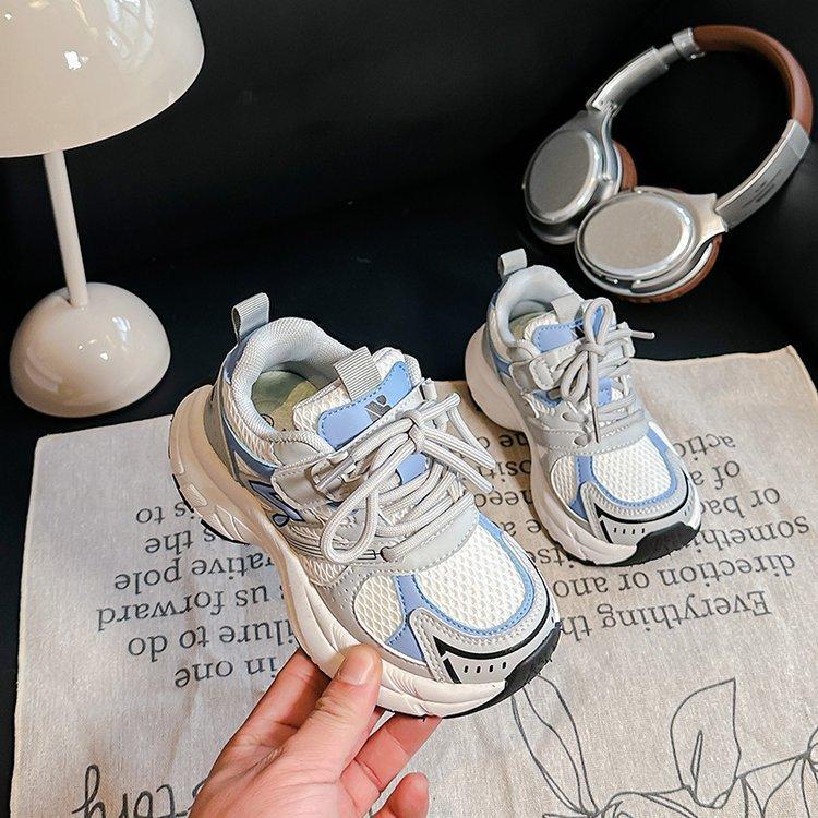 Leather Girls Shoes Dad Shoes 2025 Spring New Korean Version Versatile Boys Sports Shoes Mesh Breathable Casual Shoes