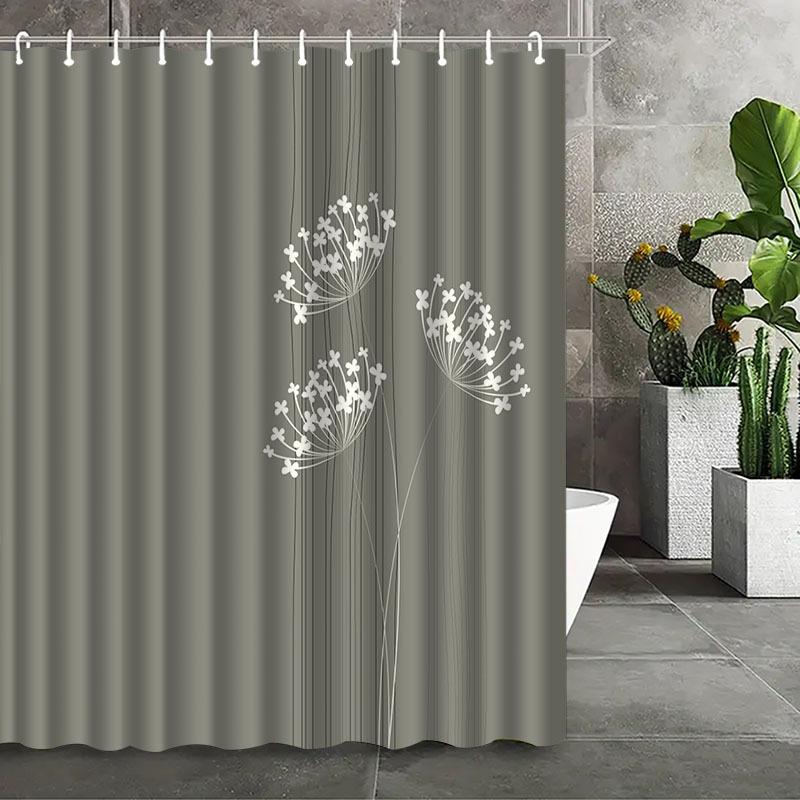Modern Gray Shower Curtain Floral Pattern Dandelion Design Elegant Bathroom Decor Waterproof Printed Bath Curtain Home Style
