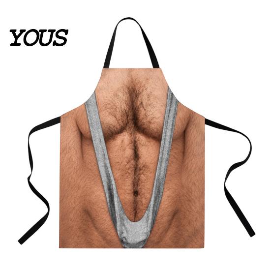 Practical Prank Gifts for Dad Funny 3D Hairy Men's Body Apron, Novelty Muscle Print BBQ Personalized Cooking Gear Bib, Adjustable Polyester