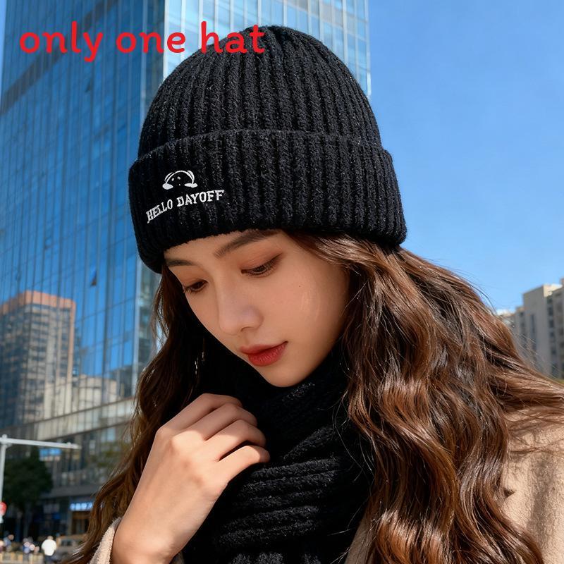 Knit Hat Women Autumn Winter Fashion Letter Embroidery Warm Beanie For Casual Wear