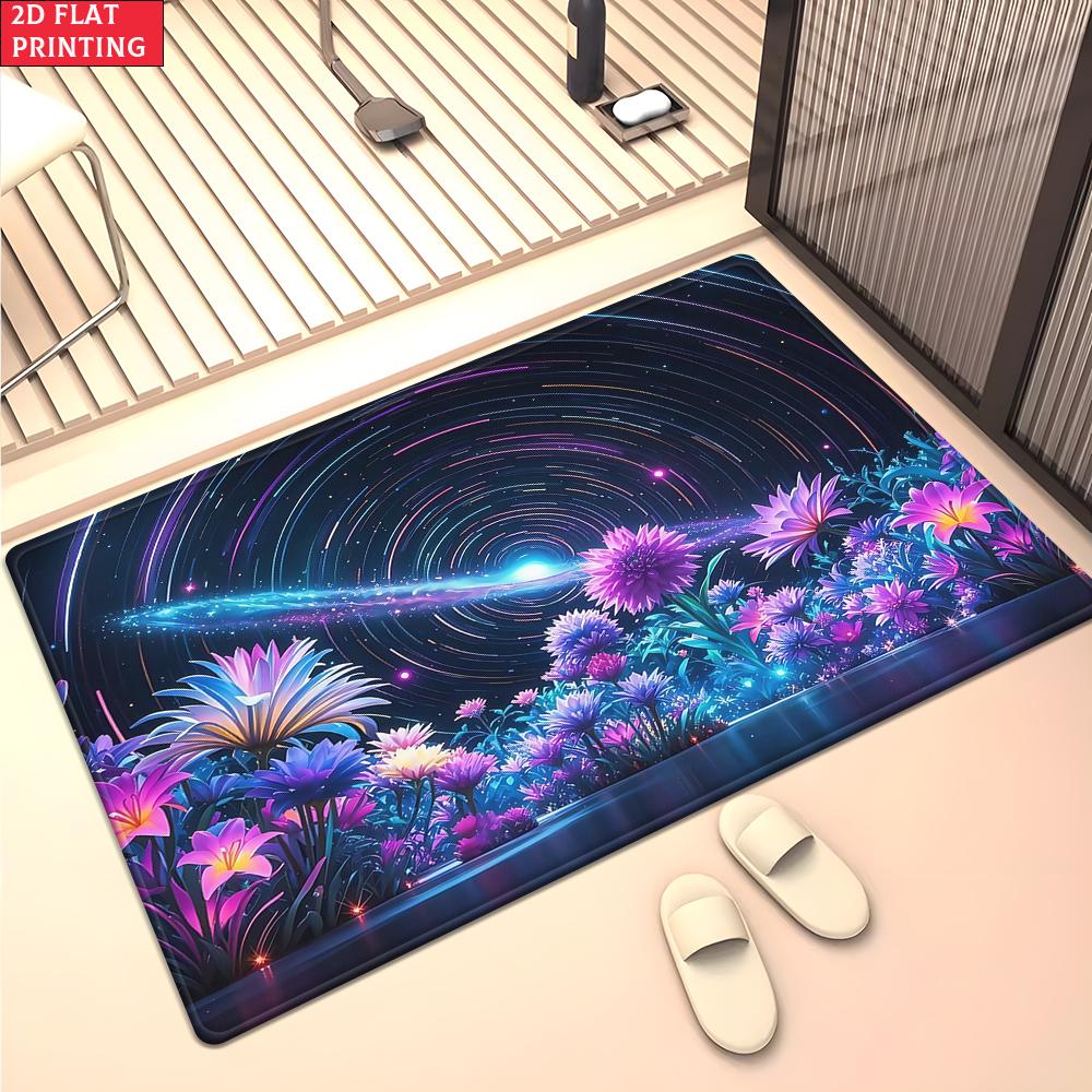 Psychedelic Galaxy Floral Mandala Rug, Colorful Boho Space Carpet for Living Room Gaming Room, Non-slip Decorative Floor Mat