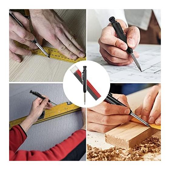 DanYun Carpenter Pencils with 6 Refills (2 Colors), Built-in Sharpener, Extended Needle-Nose Tip for Deep Holes, Marking Tool for Woodworking,