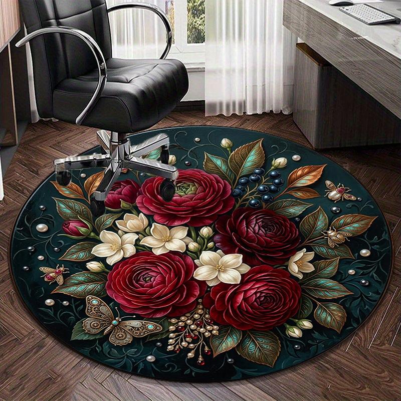 Roses And Berries Design round carpet Chair cushion Round Entryway Rug, Soft Round Rugs for Living Room, Bedroom, Circle Carpet decor gifts