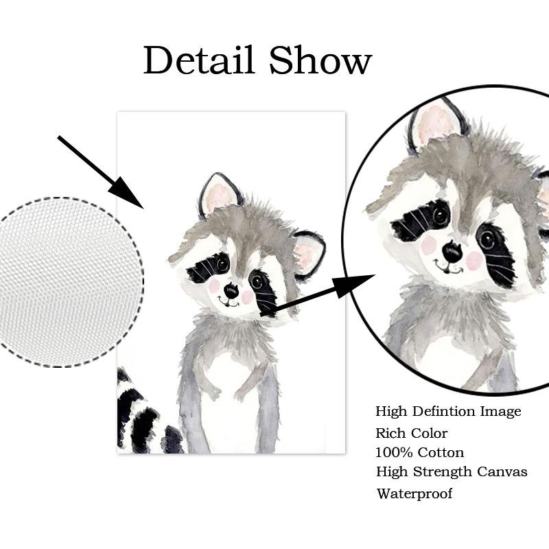 Slon Žirafa Veverka Liška Dekorace do dětského pokoje Zvířecí plátno Plakáty a grafiky Moderní kreslený lev Mýval