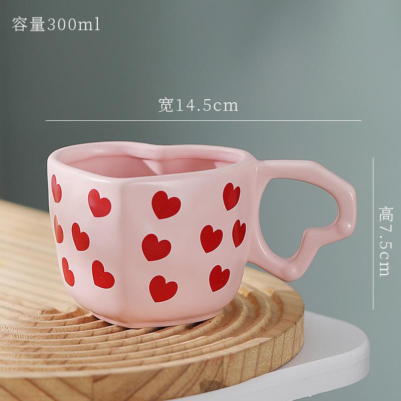 300ML European Ceramic Heart Coffee Cup Exquisite Afternoon Tea Flower Tea Latte Coffee Mug Home Use Heart-shaped Breakfast Mug