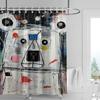 Edgy Cartoon Bear Shower Curtain - Yellow with Graffiti Text & Bold Colors, Waterproof with Grommets, Urban Bathroom Decor