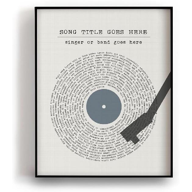 Song Lyrics Wall Art Print, Blue Vinyl Record Player Music Lyric Spiral Artwork, Personalized Poster For Living Room Bedroom Apartment Dorm Gift Idea