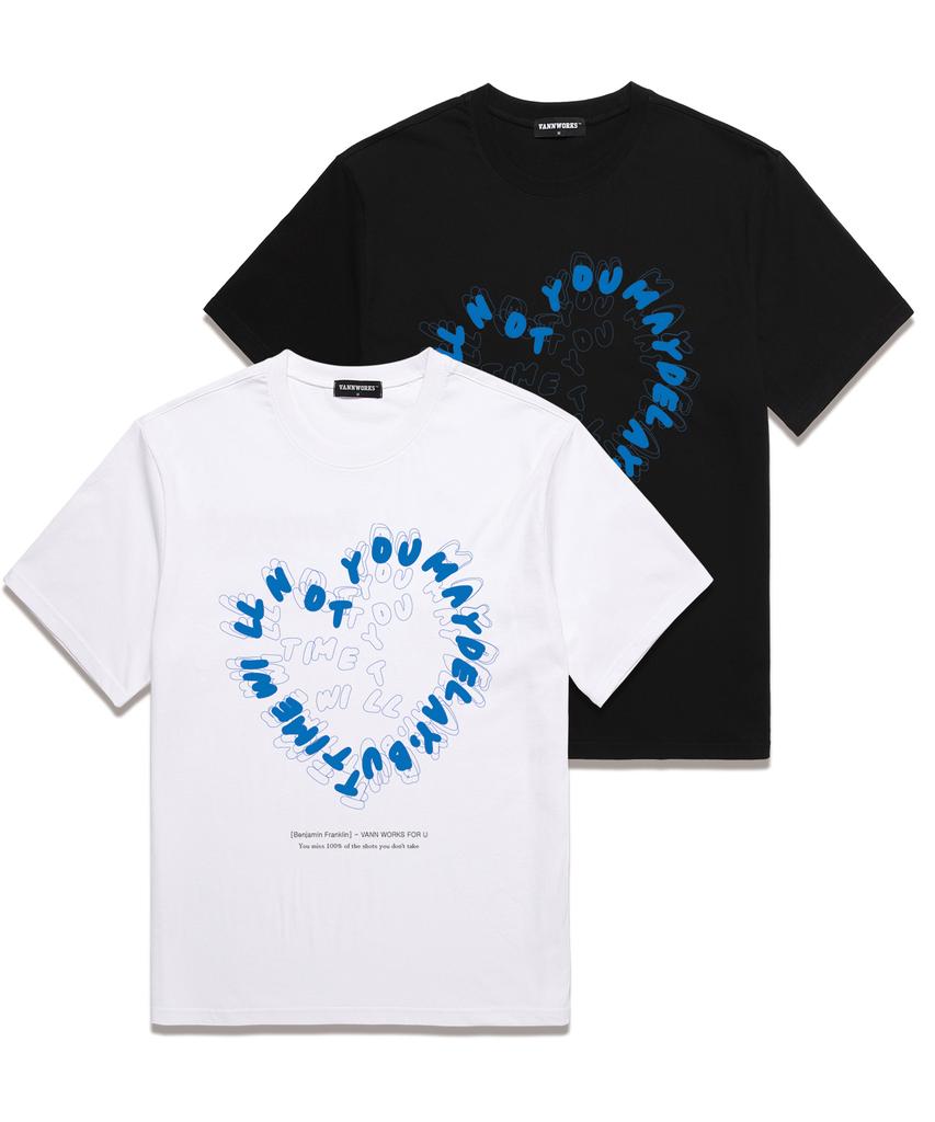 VANNWORKS Heart Typo Oversized Short Sleeve T-Shirt (Vs0110) Black
