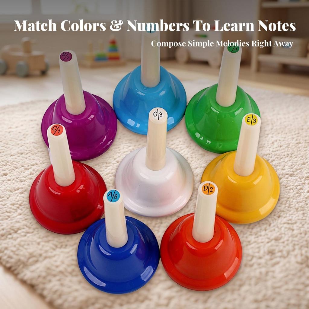 Hand Bell Color-Coded Musical Handbell Metal for Classroom, Children, Beginners