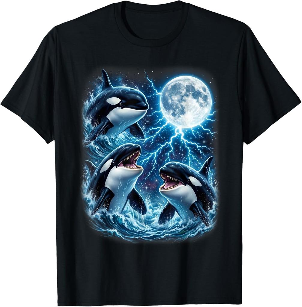 Majestic Three Orca Moon Lightning Sea Life Art T-Shirt