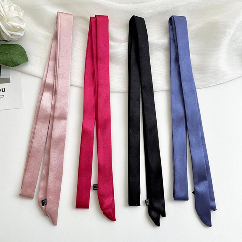 Luxury Skinny Narrow Short Woman's Silk Scarf Hairband Hair Strip Silk Ribbon Small Bag Handle Ribbon Scarves Kerchief Lady Tie
