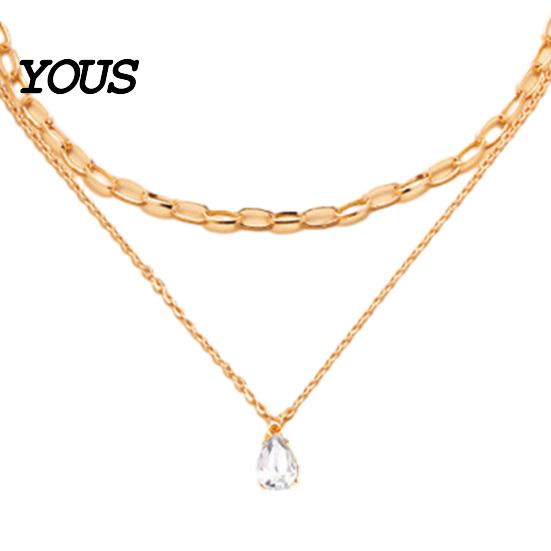 Double Layered Necklace Cubic Zirconia Drop Necklace, Double-Layered Chain Elegant Choker Wear-resistant Water Pendant Jewelry Gift for Women Wife Her