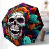 1pc Colorful Skull Design Automatic Opening/Closing Umbrella - Portable 3-Fold Design, 8-Bone Iron Frame Outdoor Umbrella, Ideal Gift for Fans, T