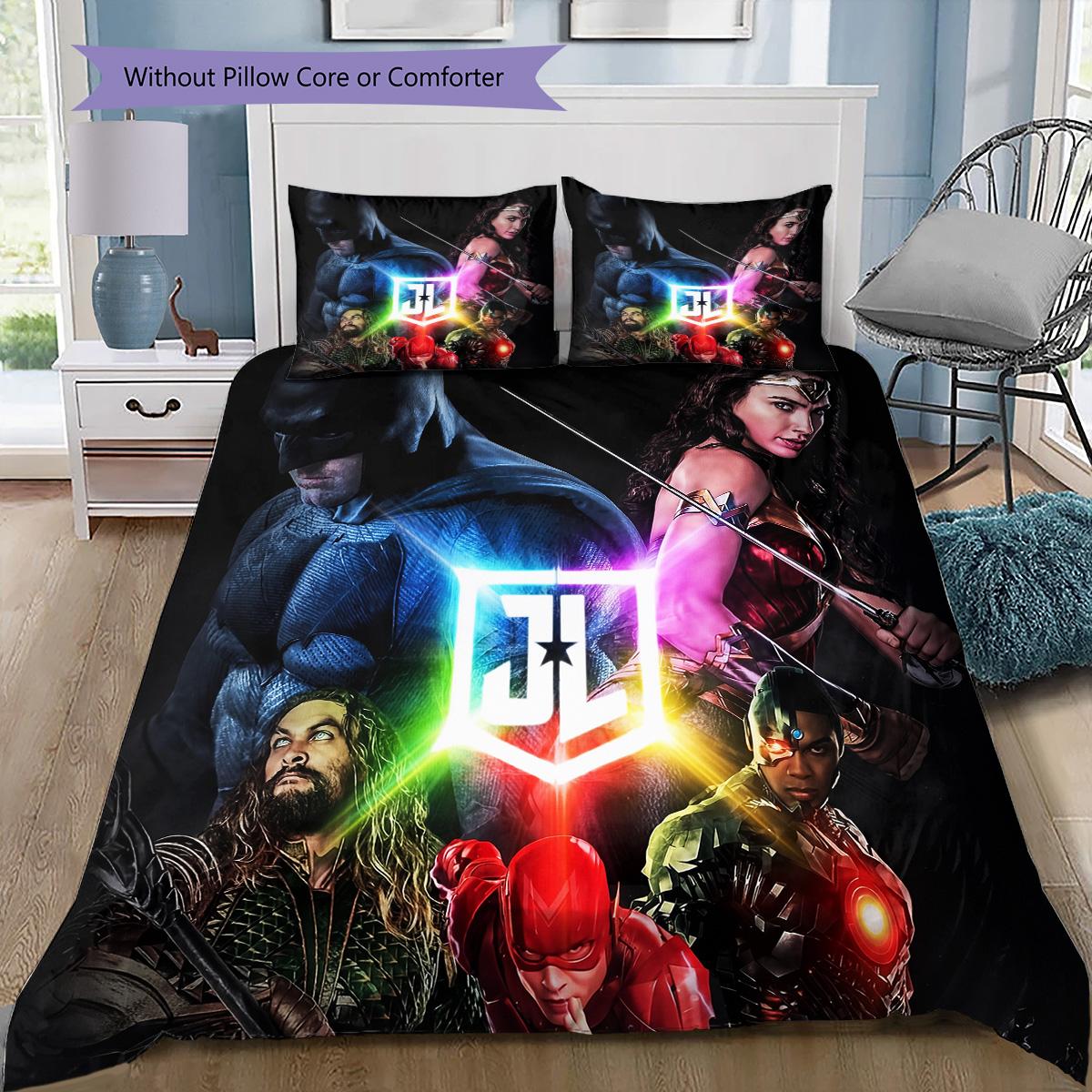 Justice League Members Bedding Set, 1 Duvet Cover & 2 Pillowcases, Home Decor, Ideal Gift for Superhero Fans 135x200cm