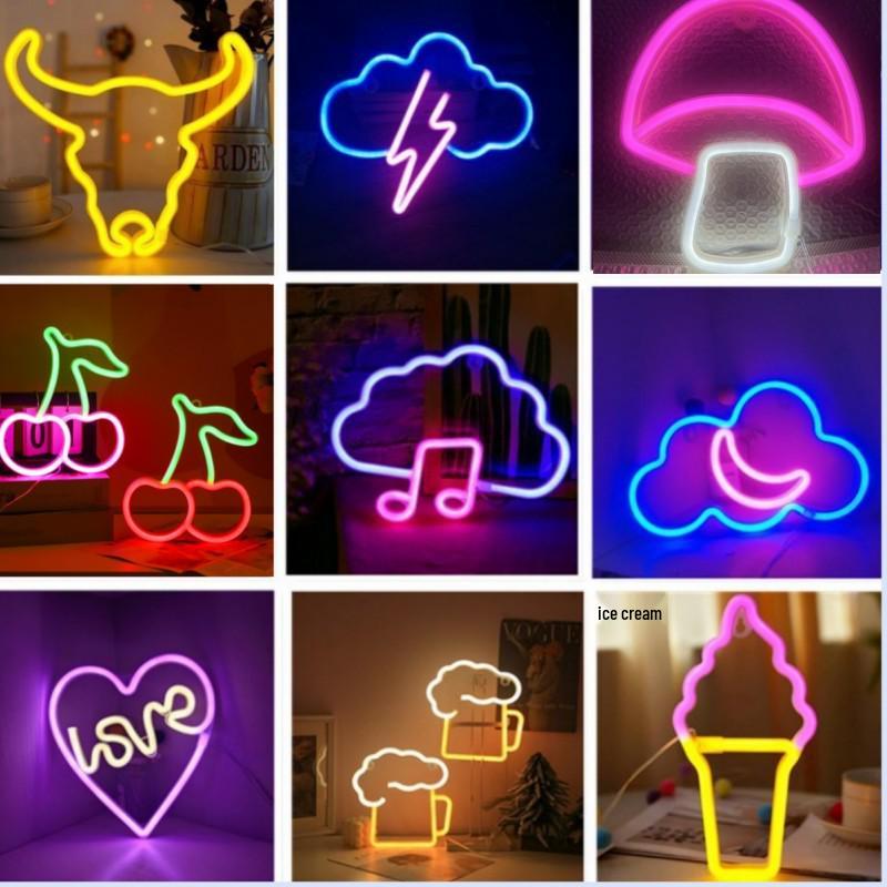 LED Neon Decorative Lights: Cloud, Lightning, Musical Notes, Moon, Bat