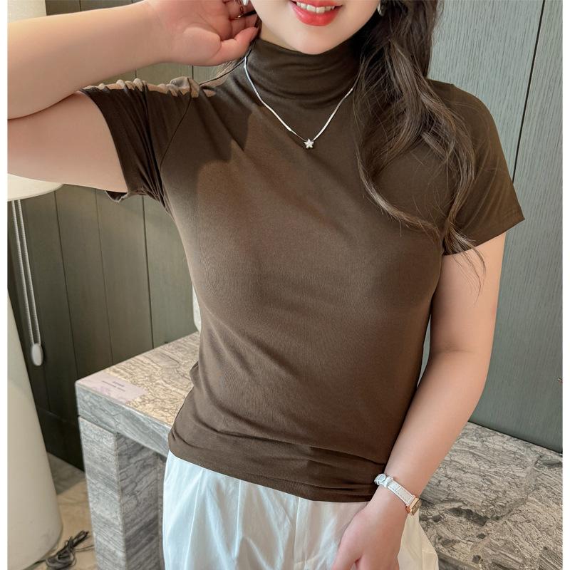 

Летняя модальная полуводолазка большого размера с короткими рукавами женская внутренняя облегающая футболка топ нишевый дизайн модная одежда 3XL