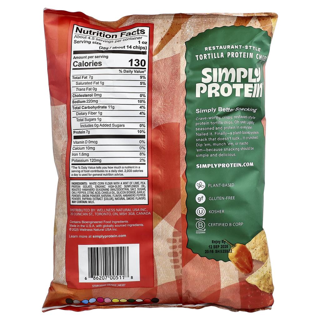 Simply Protein, Restaurant Style Tortilla Protein Chips, Habanero, 130g (4.58oz)