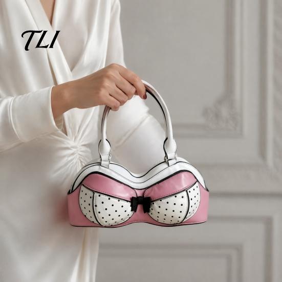 Borsa a Spalla Estetica di Nicchia a Pois a Forma di Reggiseno per Donna, Pelle PU Creativa con Compatto Spazio di Archiviazione Stratificato, Tracolla Regolabile, Moda
