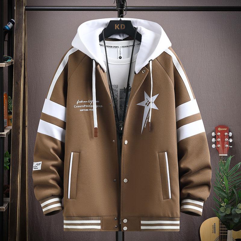 

Мужская осенняя куртка большого размера с капюшоном и принтом S