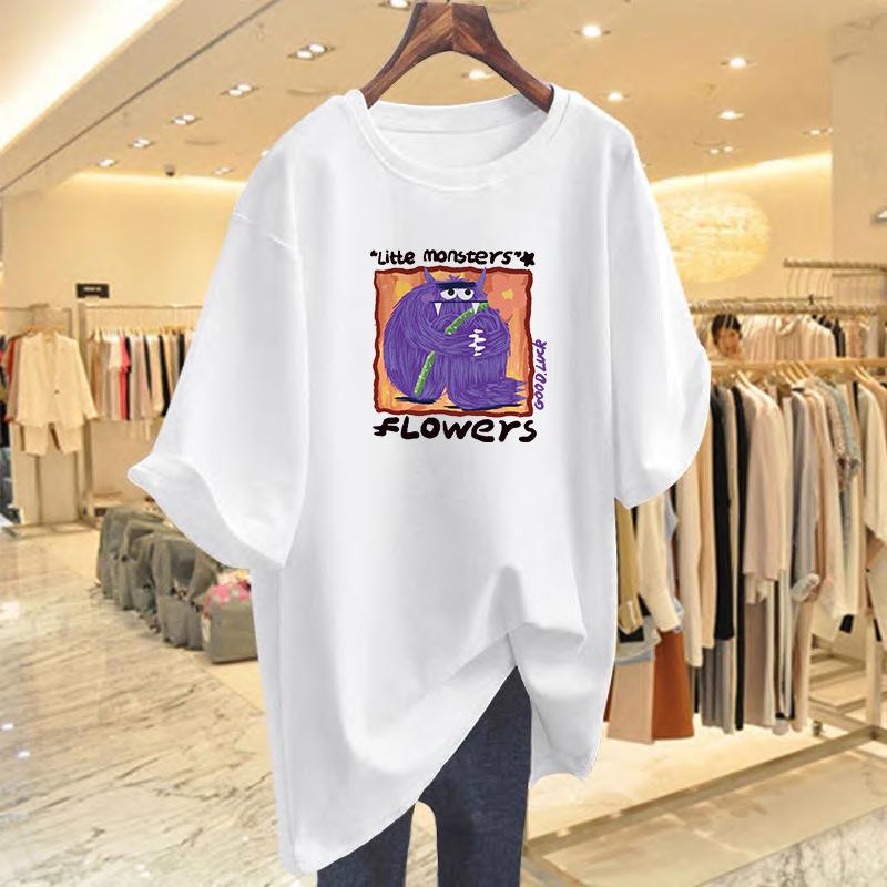 

2025 niche short-sleeved t-shirt women s summer t-shirt women s clothing new printed medium and long S