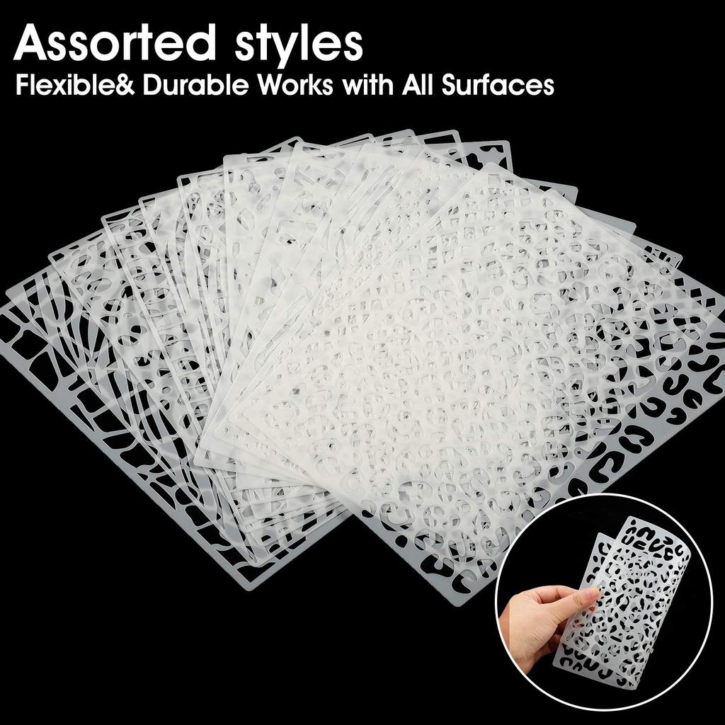 Leopard Print 12 Sheets Leopard Print Reusable Plastic Animal Print Stripe Stencils for and Walls X Stencils, Stencils, Stencils, Painting, Baking,