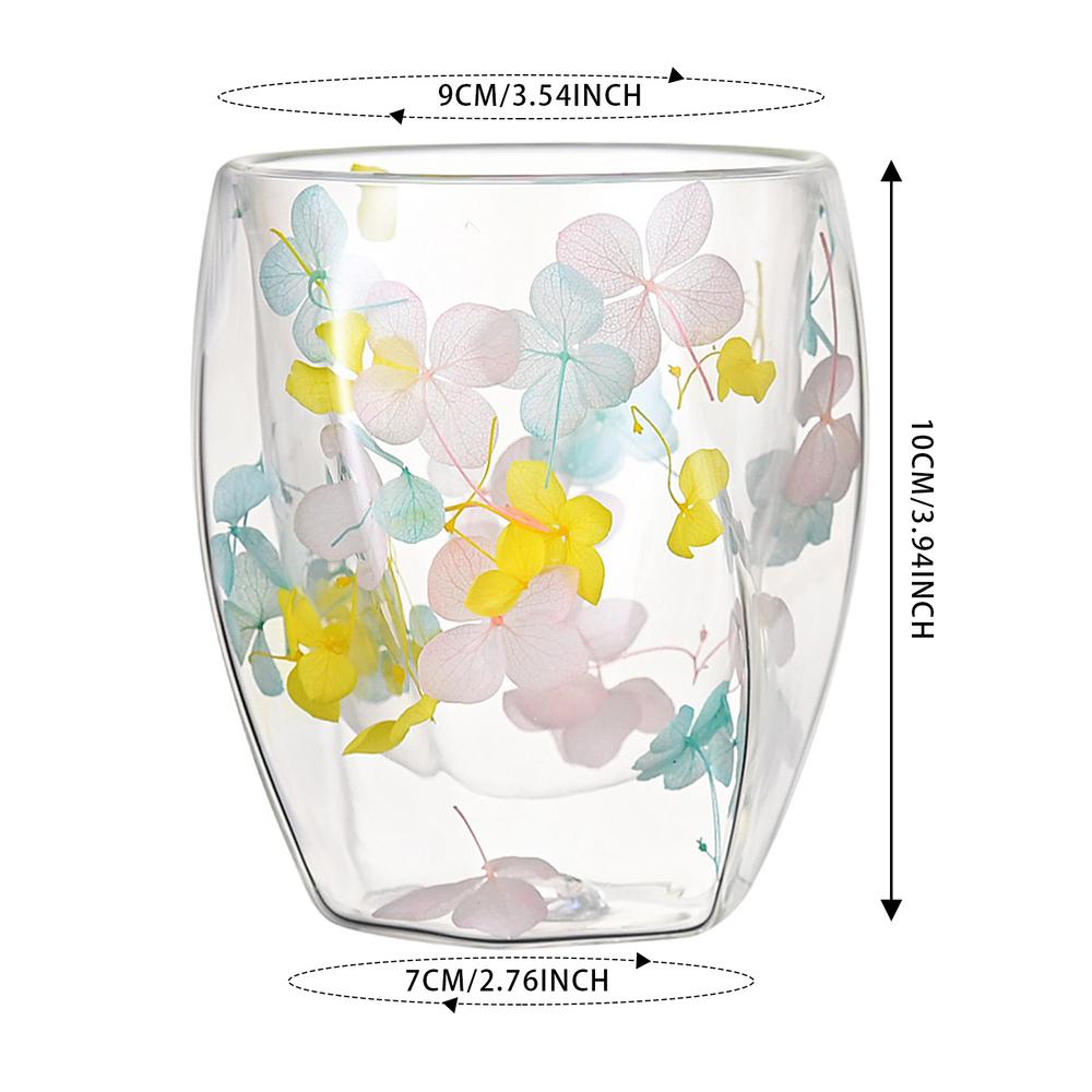 Double-Walled Glass Cup Double Layers Insulated Tea Mugs Clear Glass Tea Cup Stylish Heat Insulation Cup With Flowers 350ml For 350ml