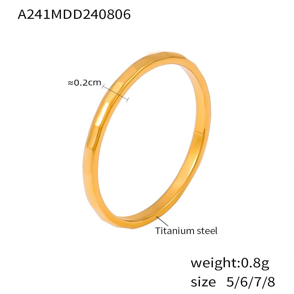 

Ретро холодное простое кольцо гладкое кольцо женственное титановая сталь 18-каратное позолоченное настоящее золотое кольцо на указательный палец No. 8