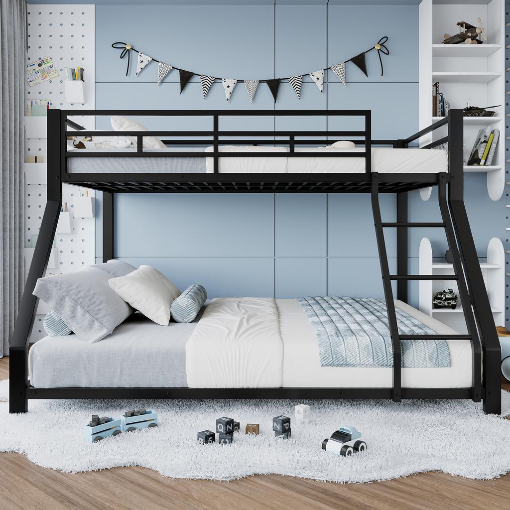 Etagenbett, 90*200 cm 140*200 cm, Geländer, Leiter, EN747 Zertifiziert, ohne Matratze, Metall, Schwarz