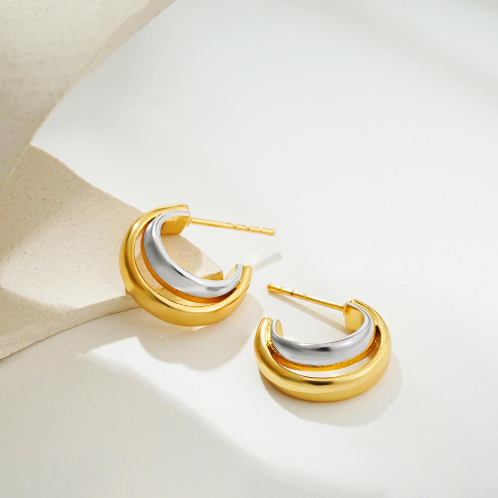 Punk Gold Silver Plated Mixed Color Double Circle Hoop Earrings for Women Stainless Steel Mini Hoops Vintage Jewelry Bijoux New