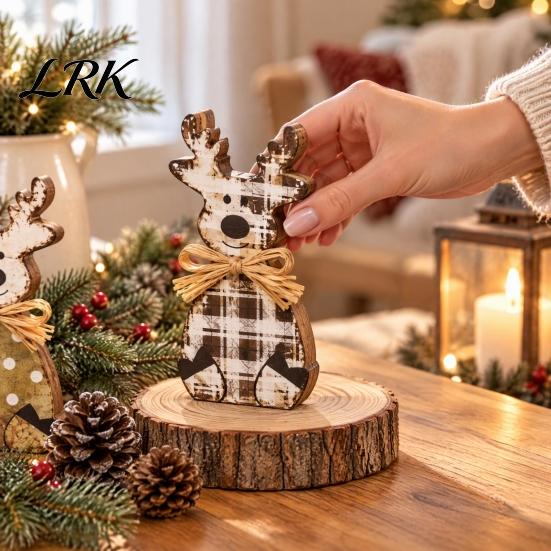 Rustic Style Table Centerpieces Wooden Elk Figurine, Ornament, Vintage Animal Desktop Decoration, 2D Flat Decorations Wall Hanging Ornament with Hemp