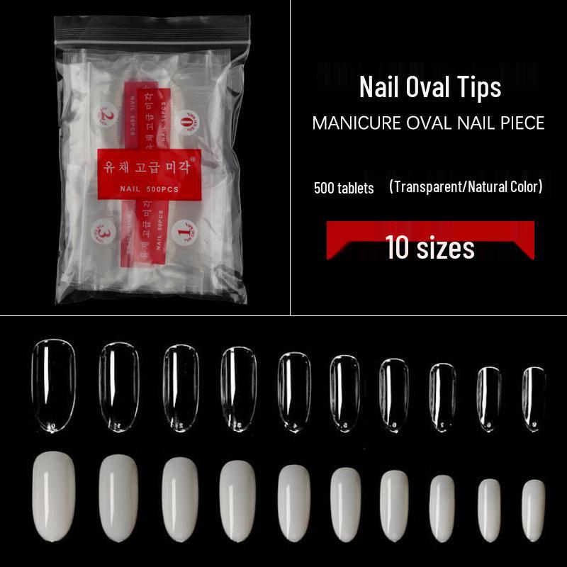 Korean Oval Full Cover Transparent Nail Tips – 500 Pcs Natural White Round Head