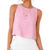 Women's Round Neck Sleeveless Gingham Blouse Straight Fit Casual Cropped Tank Top