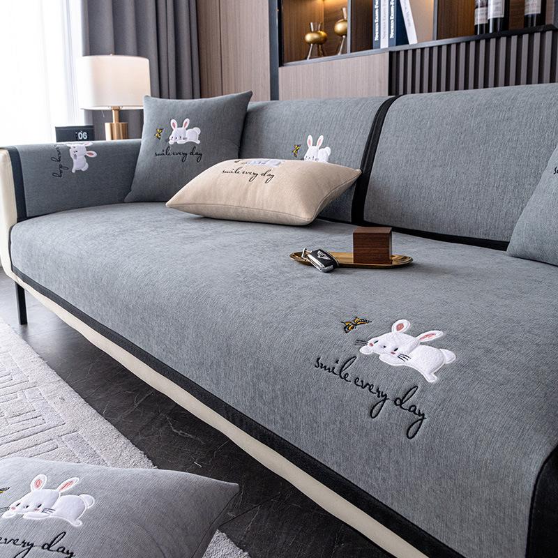Light Luxury Chenille Sofa Cushion, Universal In All Seasons, Non-Slip Embroidery, High-End Seat Cushion, Sofa Cover, Cover Cloth, Backrest Towel