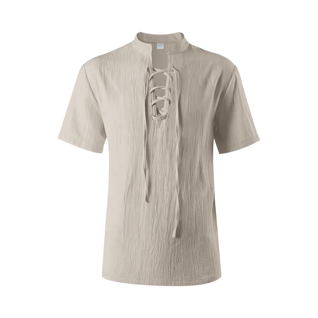 Men's Short Sleeve Cotton Linen Shirt for Casual Everyday Wear