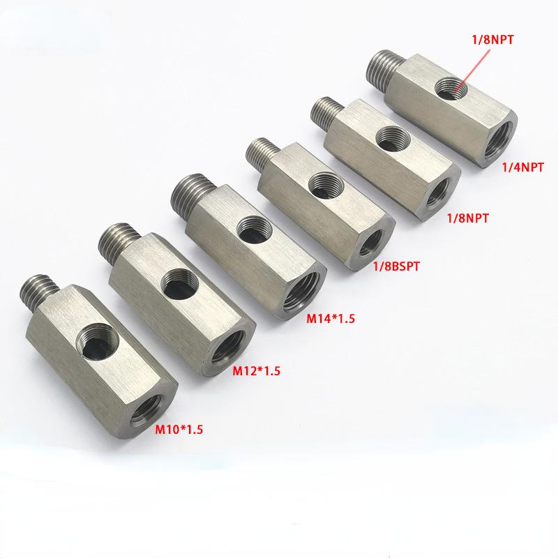 Nerezový Konektor Snímače Tlaku Oleje Boční Otvory 1/8"NPT Vnitřní Na M12 M10 M14 T-kus Adaptér pro Palivové Potrubí