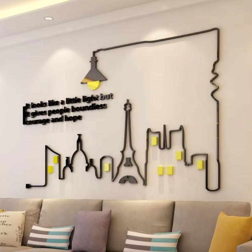 

Modern City Pattern Wall Stickers Living Room Sofa Background Wall Decals 3D Acrylic Bedroom Art Decorations Mural Wall Stickers S about 1.0x0.64m