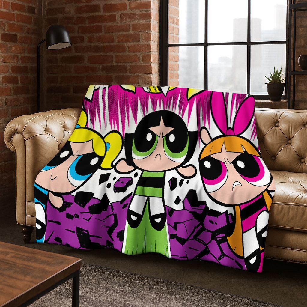 Κουβέρτα φανέλας κινουμένων σχεδίων P-Powerpuff Girl χαριτωμένη τέχνη, ζεστή μαλακή κουβέρτα για το σπίτι, υπνοδωμάτιο, κρεβάτι, καναπές, πικνίκ, γραφείο, δώρο, παιδί