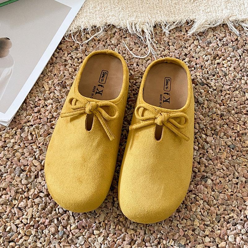 Retro veelzijdige platbodem Boken tas hoofd pantoffels 2025 lente nieuw vlindermachine eenpedaal zachtzool halve pantoffels