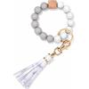 BAOSIWA Silicone Beaded Bracelet Keychain Wristlet Key Ring Bangle Chains for Women with Leather Tassel