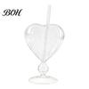 Glass Cup with Round Bead Design Creative Heart-shaped Goblet Straw, Personalized Wine Juice Fruit Drink Straw Cup, Love Heart Stemware for Champagne