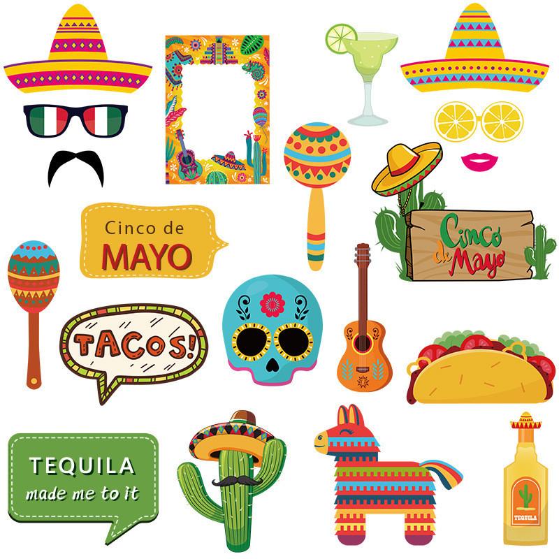 Mexican Photo Booth Props Set Of 20 For Celebrations And Decorations Party