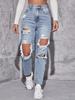 Jeans strappati da donna - Nuova tendenza europea americana, Lavati, Casual, Versatili, Elasticizzati, Larghi, Gamba dritta