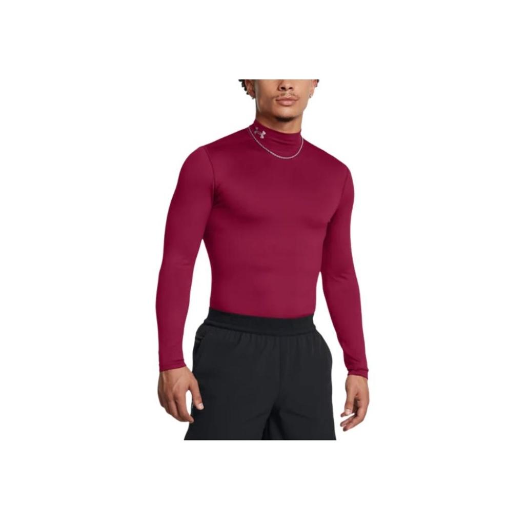 Under Armour Coldgear Half High Neck Slim Fit Quick Dry Solid Color Long Sleeve T-Shirt Men Tops Red 1386942-625