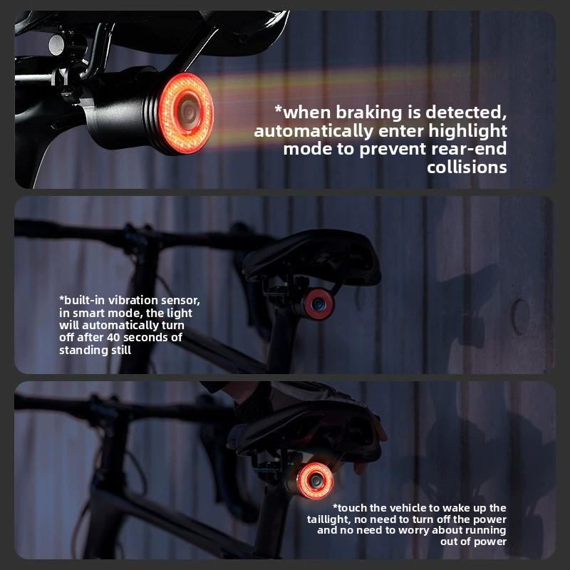 Luz trasera inteligente para bicicleta con sensor de freno, luz de advertencia LED para ciclismo