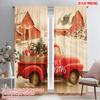 2pcs,2D Plane Printing Pattern Curtains Santa Red Truck Durable Polyester (without Rod) Holiday Perfect for Living Room, Office,