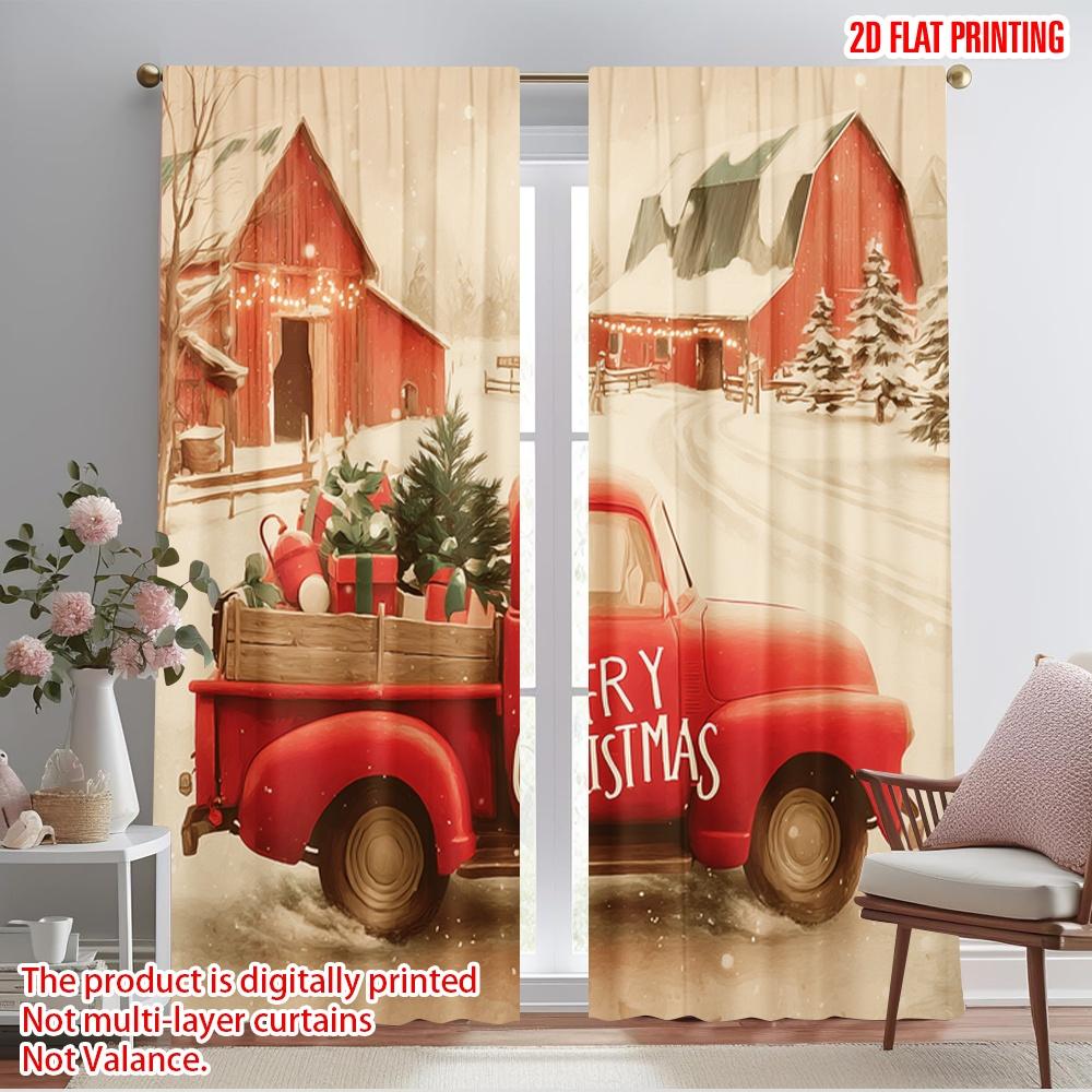 

2pcs,2D plane printing Pattern Curtains Santa Red Truck Durable Polyester (without rod) Holiday Perfect for Living Room, Office, 52.50×116.00 CM 2pcs