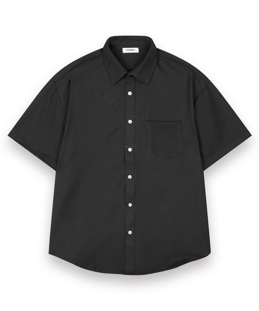 Top Boy Solid Wrinkle-Free Loose Fit Plain Short Sleeve Shirt Black