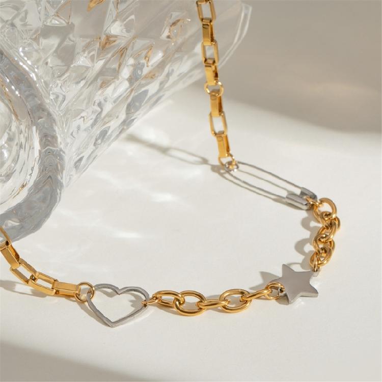 Stylish Stainless Steel Necklace Adjustable Neck Jewelry Featuring Five-pointed Star and Love Heart for Special Occasion
