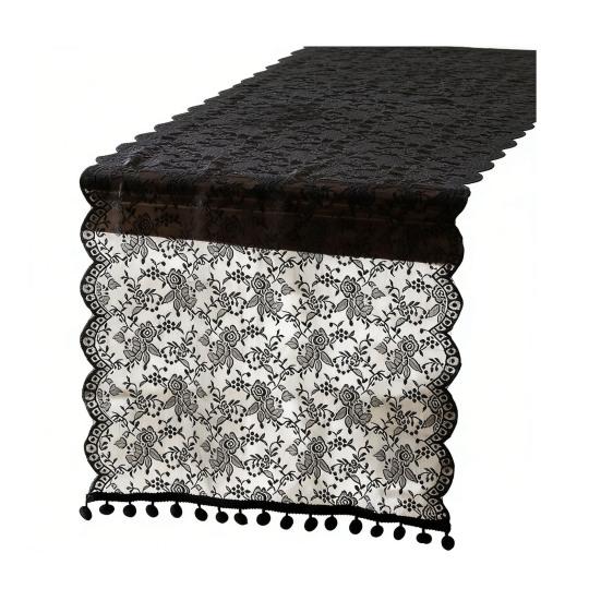 French Lace Table Runner Hollow Tassel Fringe Placemat Elegant Decorative Tablecloth Romantic Wedding Party Dining Table Dresser Buffet Decor