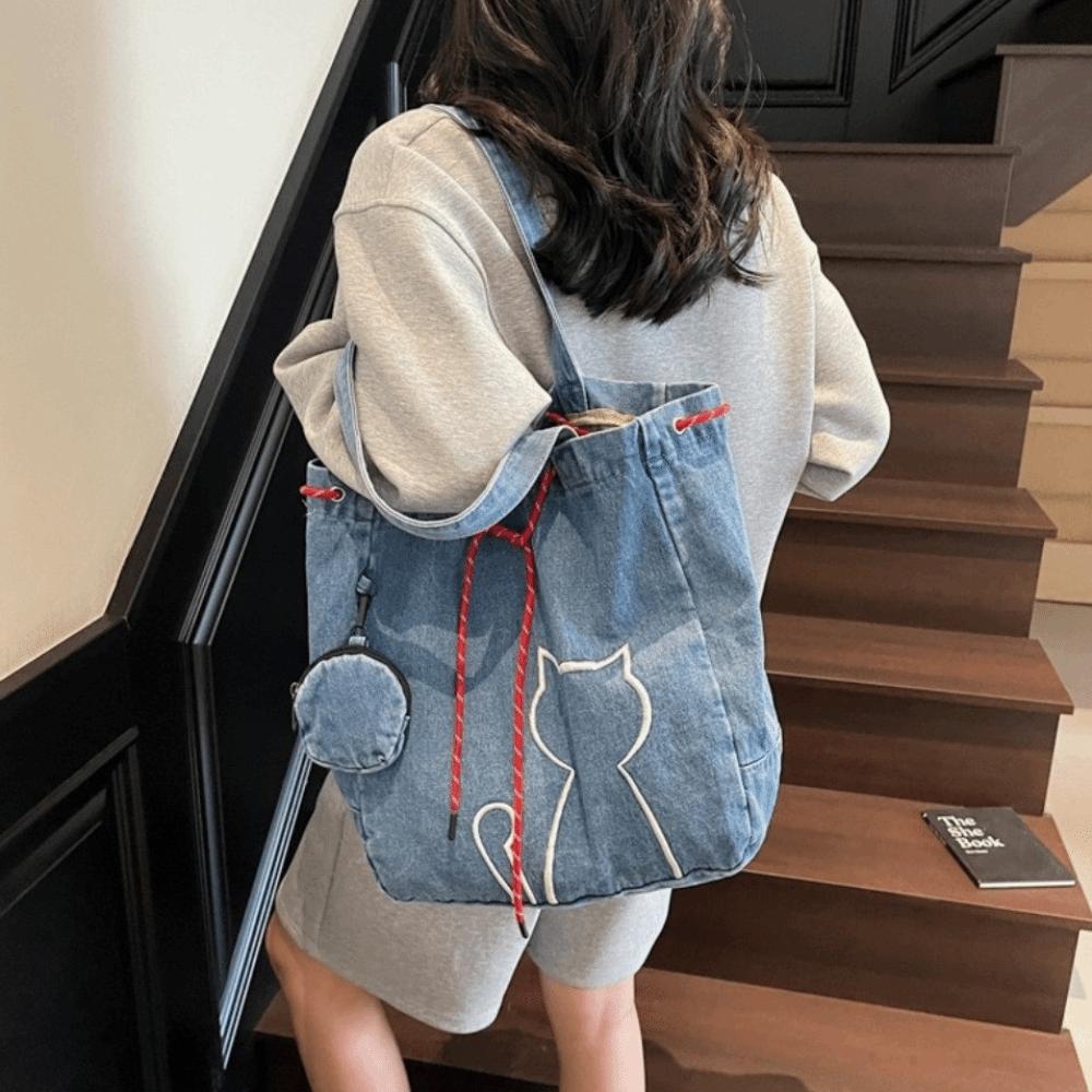 Y2k Kitty Shoulder Bags Vintage Drawstring Bag Leisure Women Tote Bags  Commuting